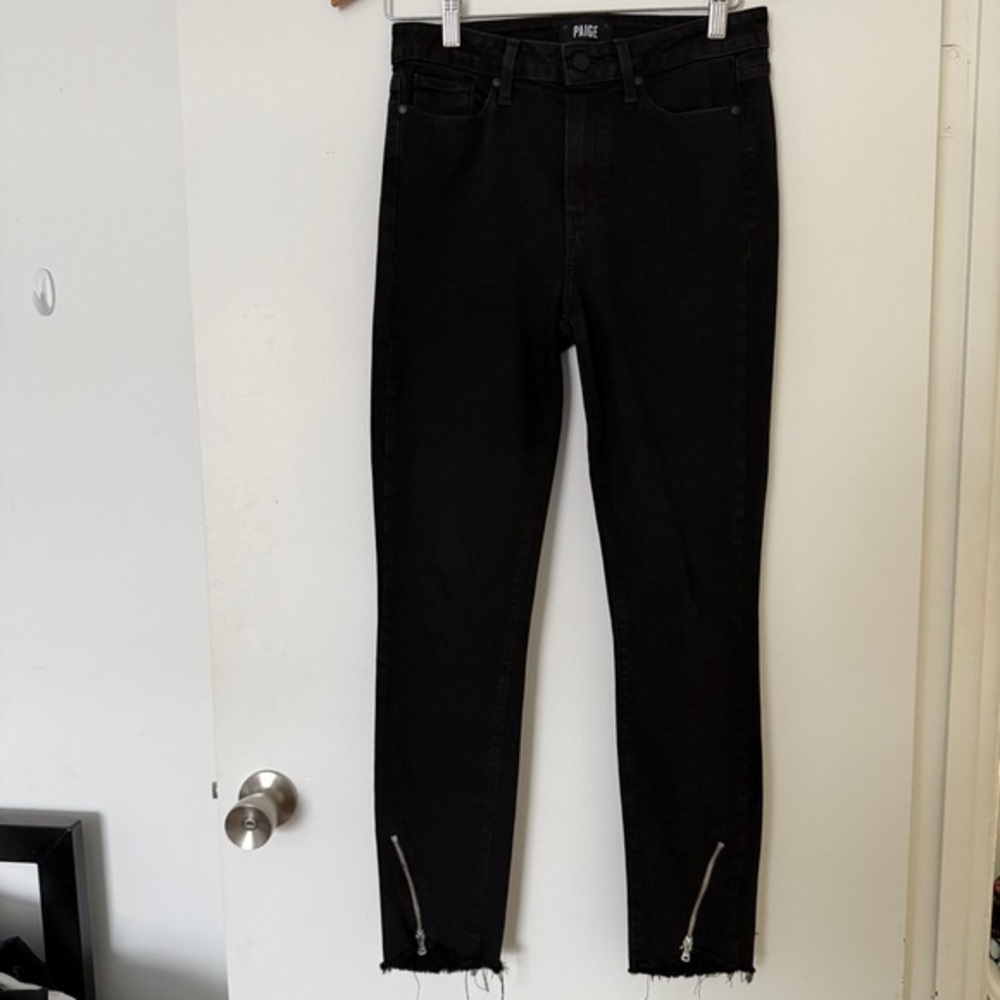 PAIGE Women's Distressed Skinny Jeans with Zipper Accents size 29x32 Grunge Goth